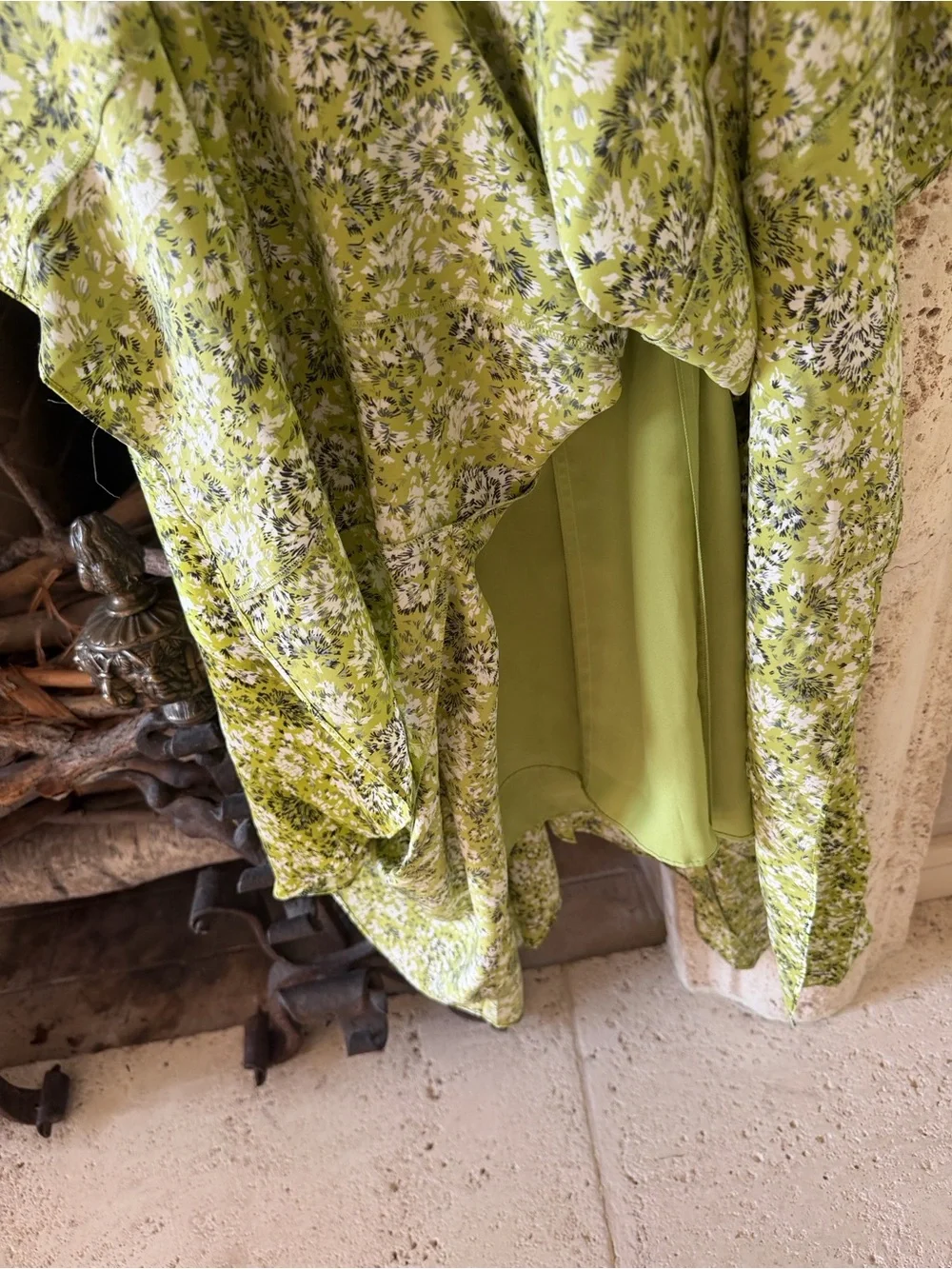 Cinq a Cept Green Silk Floral Dress with Spaghetti Straps